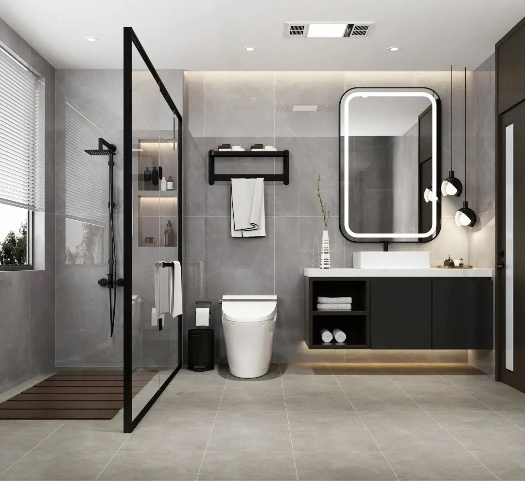 pp电子游戏干湿疏散的卫浴间地砖装修效果图